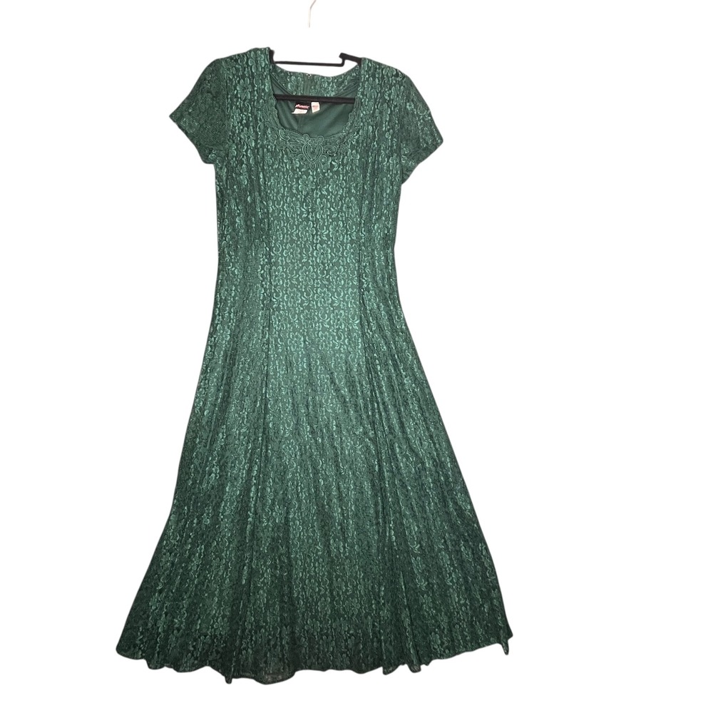 Fredericks of Hollywood Green Lace Corset Back Midi‎ Dress Sz 11 Whimsigoth USA